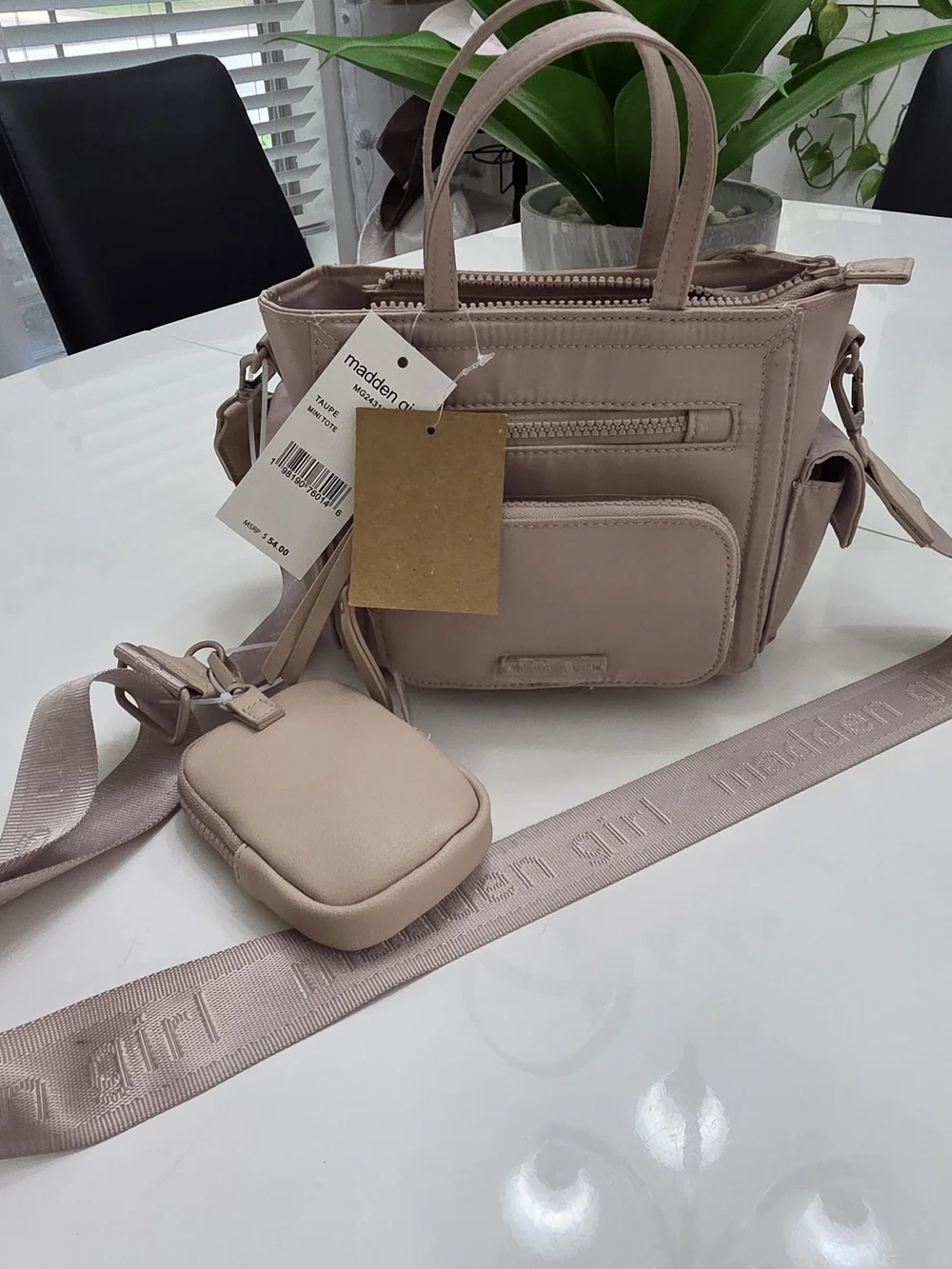 Madden Girl TAUPE Crossbody Mini Tote Bag with Removable Strap